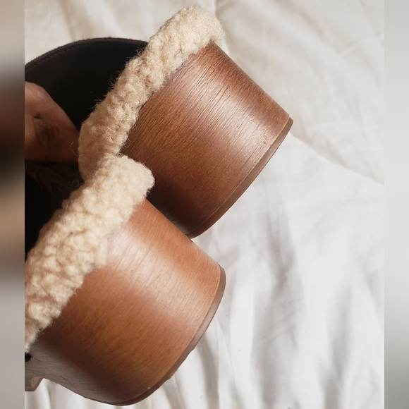 Vince Camuto Canzenee Sherpa Women  7.5 Brown Suede Wooden Wedge Heel Clog Shoes - Picture 4 of 16